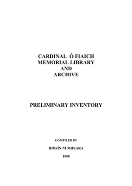 Cardinal Ó Fiaich Memorial Library and Archive Preliminary Inventory