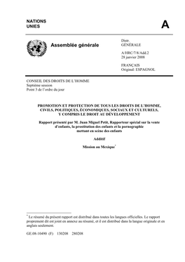 Assemblée Générale GÉNÉRALE A/HRC/7/8/Add.2 28 Janvier 2008