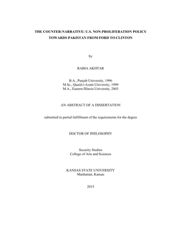 The Counter-Narrative: U.S. Non-Proliferation Policy Towards Pakistan from Ford to Clinton