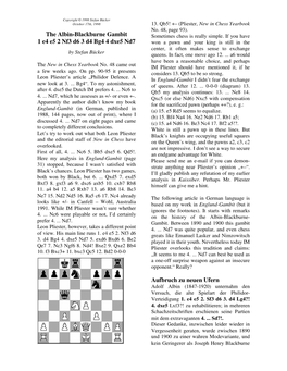 The Albin-Blackburne Gambit 1 E4 E5 2 Nf3 D6 3 D4 Bg4 4