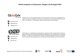 Polish Companies at Gamescom, Cologne, 22-24 August 2017