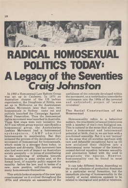 Radical Homosexual Politics Today: a Legacy of the Seventies