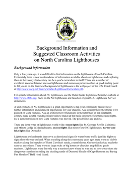 Background Information and Suggested Classroom Activities on North Carolina Lighthouses