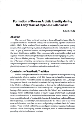 Formation of Korean Artistic Identity During the Early Years of Japanese Colonialism1