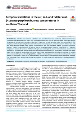 Temporal Variations in the Air, Soil, and Fiddler Crab (Austruca Perplexa) Burrow Temperatures in Southern Thailand