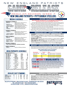NEW ENGLAND PATRIOTS at PITTSBURGH Steelers