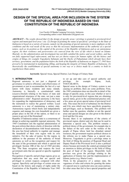 Design of the Special Area for Inclusion in the System of the Republic of Indonesia Based on 1945 Constitution of the Republic of Indonesia