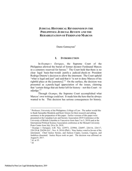 Judicial Historical Revisionism in the Philippines: Judicial Review and the Rehabilitation of Ferdinand Marcos