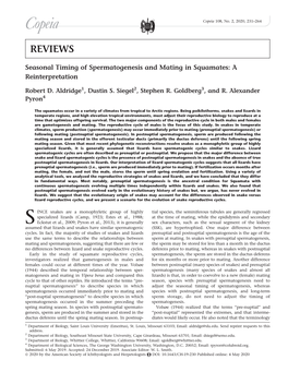 Seasonal Timing of Spermatogenesis and Mating in Squamates: a Reinterpretation