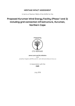 Proposed Kuruman Wind Energy Facility (Phase 1 and 2) Including Grid Connection Infrastructure, Kuruman, Northern Cape