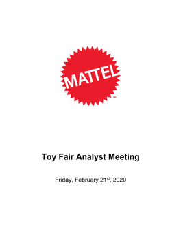 Toy Fair Analyst Meeting