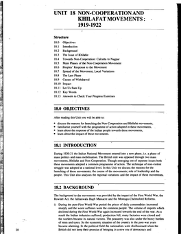 Unit 18 Non-Cooperation and Khilafat Movements : 1919-1922