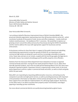 Letter to Minister Mike Farnworth Re. Security March 31, 2020