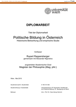 Politische Bildung in Österreich Historische Betrachtung Und Empirische Studie