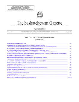 THE SASKATCHEWAN GAZETTE, March 27, 2015