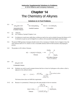 Chapter 14 the Chemistry of Alkynes