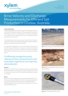 Brine Velocity and Discharge Measurements for Efficient Salt Production in Onslow, Australia