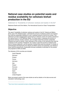 National Case Studies on Potential Waste and Residue Availability for Cellulosic Biofuel Production in the EU