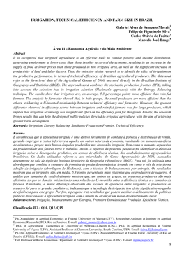 IRRIGATION, TECHNICAL EFFICIENCY and FARM SIZE in BRAZIL Gabriel Alves De Sampaio Morais1 Felipe De Figueiredo Silva2 Carlos Otávio De Freitas3 Marcelo José Braga4