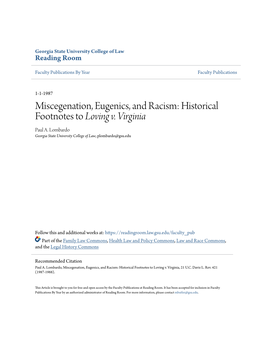 Miscegenation, Eugenics, and Racism: Historical Footnotes to Loving V