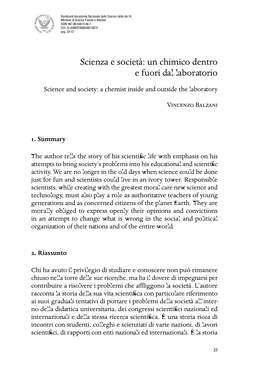 Scienza E Società: Un Chimico Dentro E Fuori Dal Laboratorio