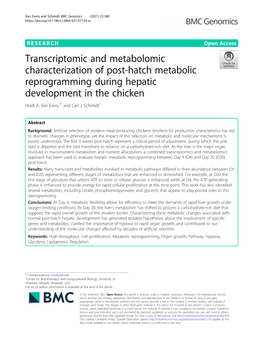 Transcriptomic and Metabolomic Characterization of Post-Hatch Metabolic Reprogramming During Hepatic Development in the Chicken Heidi A