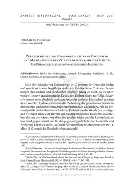 Zur Geschichte Der Führungsschichten in Königsberg Und Marienburg in Der Zeit Des Dreizehnjährigen Krieges Ein Beitrag Zum Austausch Von Städtischen Machteliten