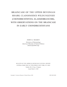 Braincase of the Upper Devonian Shark Cladodoides Wildungensis (Chondrichthyes, Elasmobranchii), with Observations on the Braincase in Early Chondrichthyans