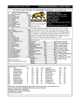 RAIDER BASKETBALL GAME NOTES Staging the Game