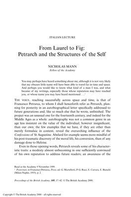 From Laurel to Fig: Petrarch and the Structures of the Self