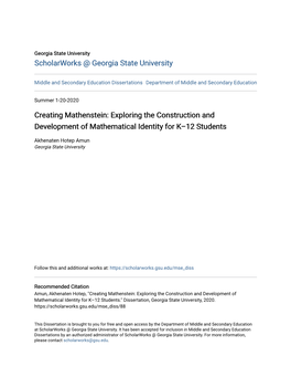 Creating Mathenstein: Exploring the Construction and Development of Mathematical Identity for K–12 Students
