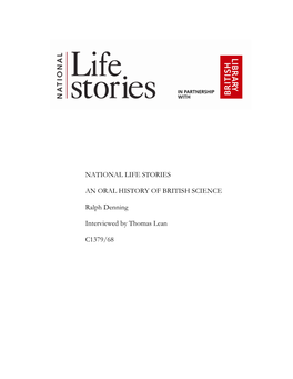 National Life Stories an Oral History of British Science