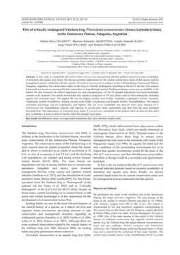 Diet of Critically Endangered Valcheta Frog, Pleurodema Somuncurense (Anura: Leptodactylidae), in the Somuncura Plateau, Patagonia, Argentina