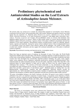 Preliminary Phytochemical and Antimicrobial Studies on the Leaf Extracts of Actinodaphne Lanata Meissner