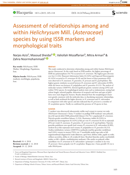 Asteraceae) Species by Using ISSR Markers and Morphological Traits