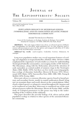 POPULATION BIOLOGY of HETEROSAIS EDESSA (NYMPHALIDAE) and ITS ASSOCIATED ATLANTIC FOREST Lthomiinae COMMUNITY