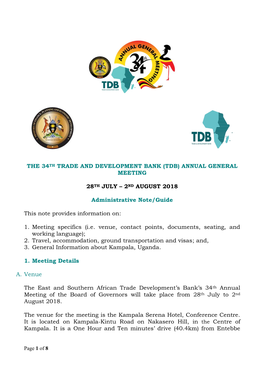 The 34Th Trade and Development Bank (Tdb) Annual General Meeting