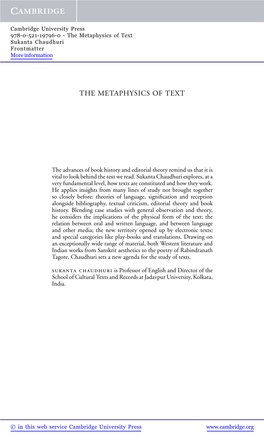 The Metaphysics of Text Sukanta Chaudhuri Frontmatter More Information