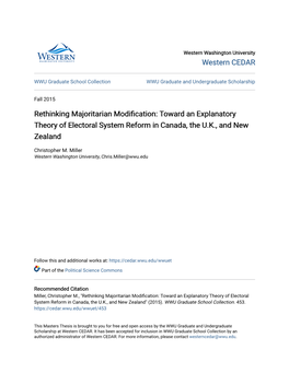 Rethinking Majoritarian Modification: Owart D an Explanatory Theory of Electoral System Reform in Canada, the U.K., and New Zealand