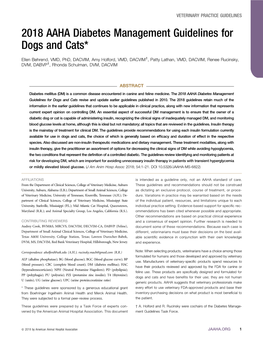 2018 AAHA Diabetes Management Guidelines for Dogs and Cats*