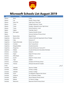 Microsoft Schools List August 2019