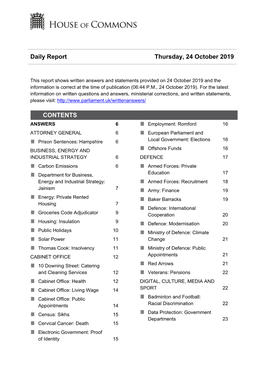 Daily Report Thursday, 24 October 2019 CONTENTS