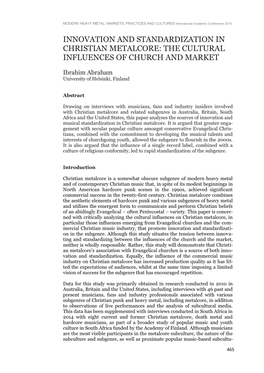 Innovation and Standardization in Christian Metalcore: the Cultural Influences of Church and Market