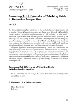 Becoming Art: Life-Works of Tehching Hsieh in Deleuzian Perspective