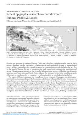 Recent Epigraphic Research in Central Greece: Euboea, Phokis & Lokris