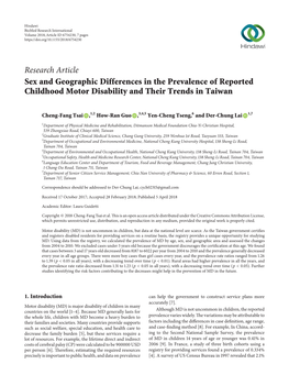 Sex and Geographic Differences in the Prevalence of Reported Childhood Motor Disability and Their Trends in Taiwan