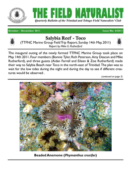 Salybia Reef - Toco (TTFNC Marine Group Field Trip Report, Sunday 14Th May, 2011) Report by Mike G