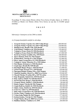 Uradne Objave, Št. 6/2002 in 25/2002) Je Mestni Svet Mestne Občine Nova Gorica Na Seji Dne 21.10.2004 Sprejel Naslednji
