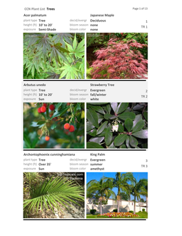 CCN Plant List Trees Acer Palmatum None None Semi-Shade 10' to 20