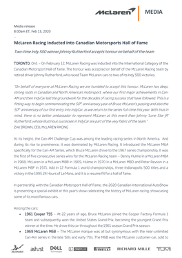 Mclaren Racing Inducted Into Canadian Motorsports Hall of Fame